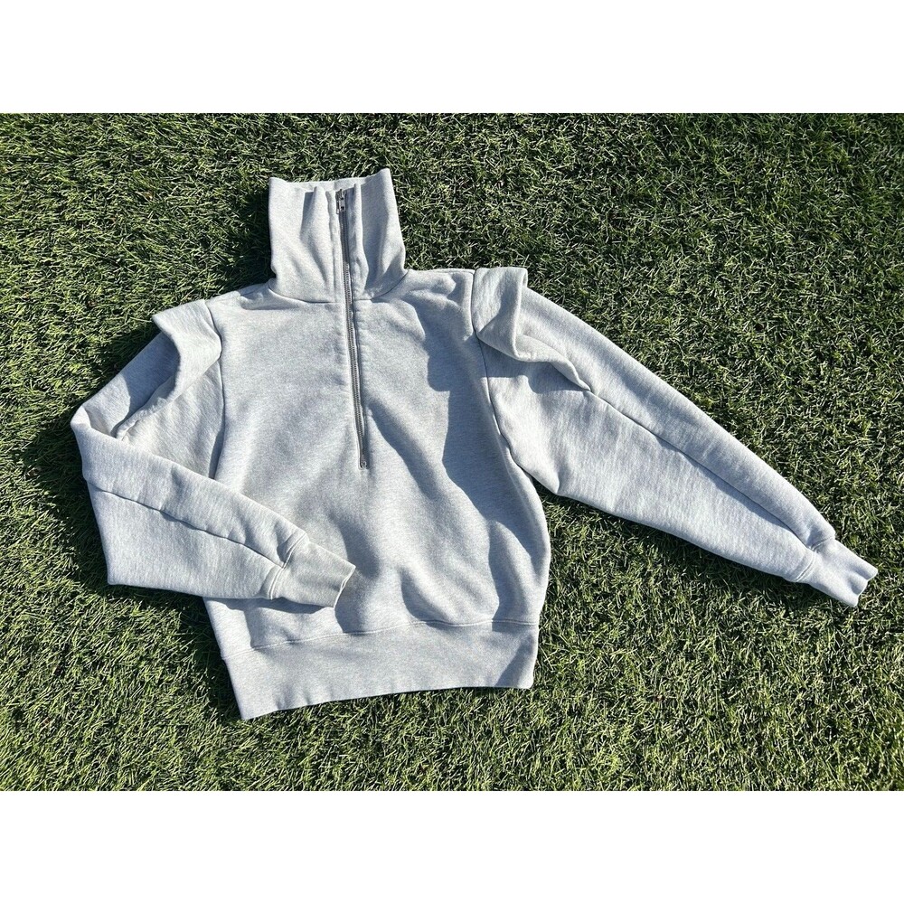 FRAME Sporty Zip Sweatshirt Womens S Gray Half Zip Pleated Shoulder Pullover